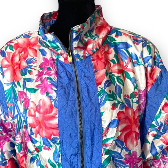 Lavon Windbreaker Bomber Jacket Women's M Multicolored Floral Print VTG Zipper - Picture 8 of 12